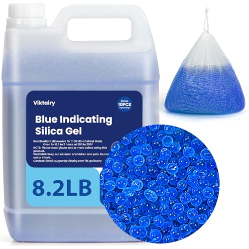 8.2LBS Silica Gel Desiccant Beads, Premium Blue Indicating Reusable Desiccant Bulk, Industry 3-5 mm Silica Beads Dehumidifier for 3D Filament, Electronic Devices, Camera, Jewelry, Safe (10PCS Bags)
