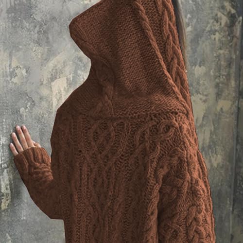 Women Hooded Long Cardigan Coat Casual Puls Size Cable Knit Open Front Oversized Cardigan Sweater with Pokects4