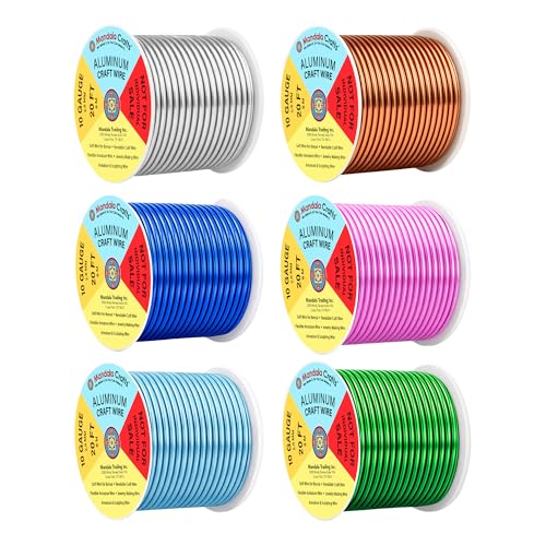Image of Mandala Crafts 10 GA Pink Green Blue Assorted Anodized Aluminum Craft Wire | 120 FT, Colored, Flexible, Bendable for Bonsai Armature Sculpting Wire Wrapping Jewelry Making, Weather & Tarnish Resistant