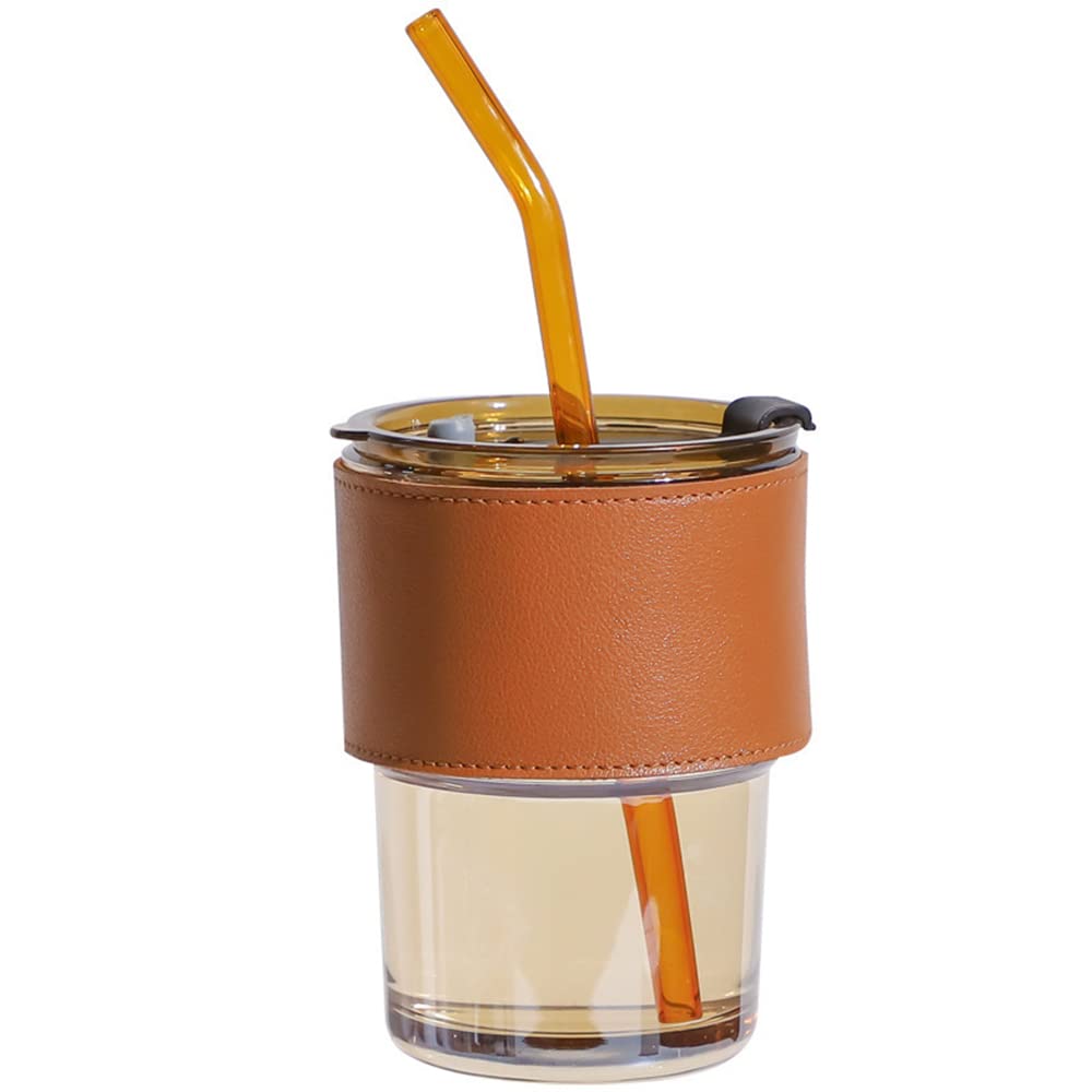 Glass Cups With Straws Drinking Glasses 450ML Dishwasher Safe Tumbler Water Glasses Glass Cup For Juice Whiskey Water