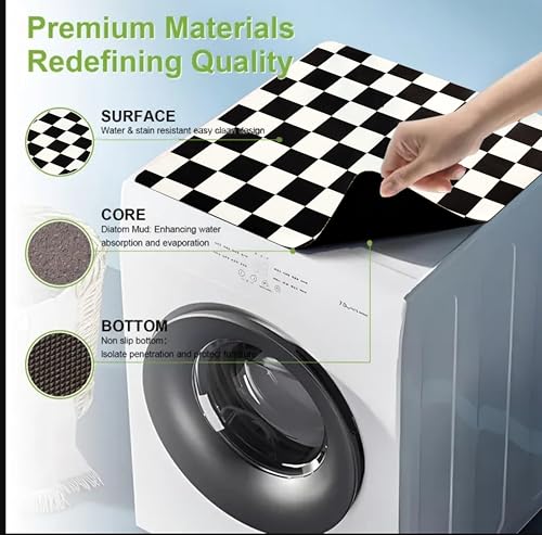 Image of Homecloud Non-Slip Washing Machine Mat - Durable Waterproof Protective Cover for Washer & Dryer, Dust-Resistant Mat Ideal for Laundry Room & Kitchen Appliances (Dark Black)
