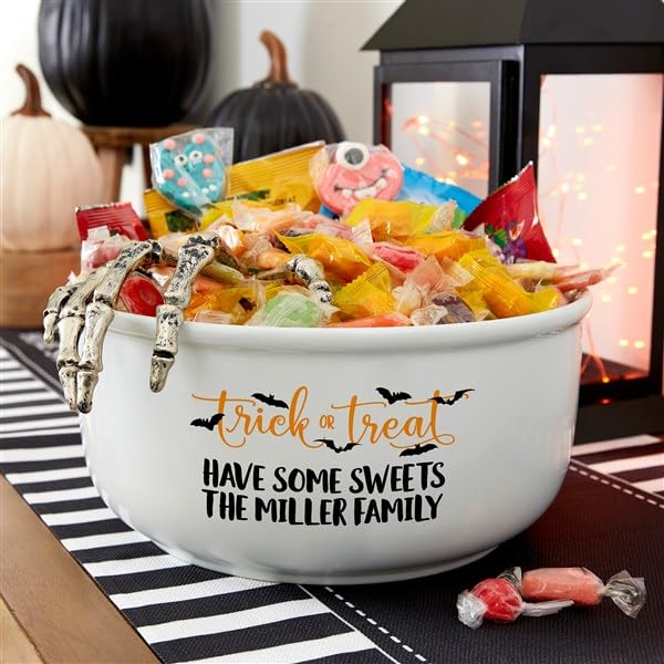 Personalization UniverseClassic Trick Or Treat Personalized Halloween Candy Bowl - Large Ceramic, 5 Quarts, Dishwasher Safe, Customizable Text