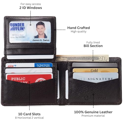 Image of Alpine Swiss Connor Executive Bifold Wallet | Business Passcase for Men | Premium Leather | Dual ID Windows | RFID Blocking | Gift Box Included Soft Nappa Brown