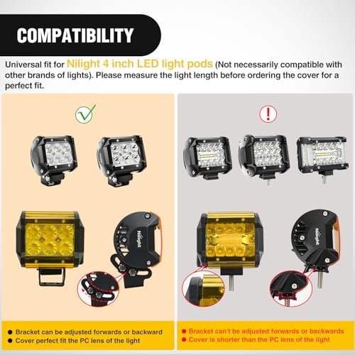 Image of Nilight 4 Inch 18 W LED Light Pod Covers 2 PCS Yellow Color | Protective Durable Polycarbonate Lens, Waterproof Dustproof Scratch-Proof for Double-Row Off Road Driving Lighting