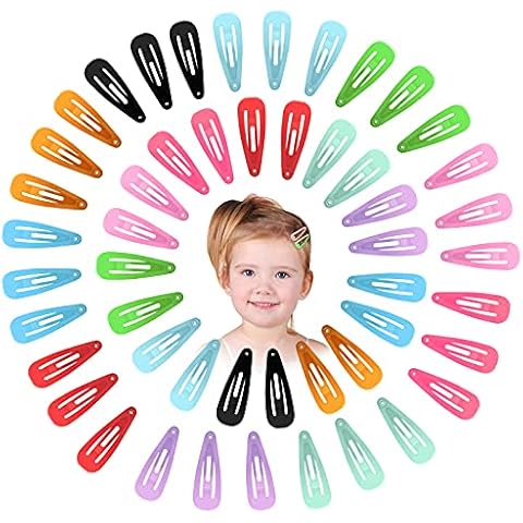 50 Pieces 10 Colors Metal Snap Hair Clips,Girls Snap Hair Clips,1.18 Inch Metal Barrettes Drop Shape Candy Color Hairpins with Storage Box,For Kids Girls Women Hair Accessories Cover