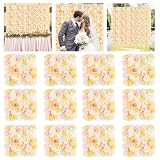 FANPROMS Yellow Flower Wall Backdrop 12 Pcs 3D Silk Rose Flower Wall Panels 15x15 Inch Artificial Flower Wall Background Floral Backdrop Wall for Home Party Wedding Photo Backdrop Flowers Decoration