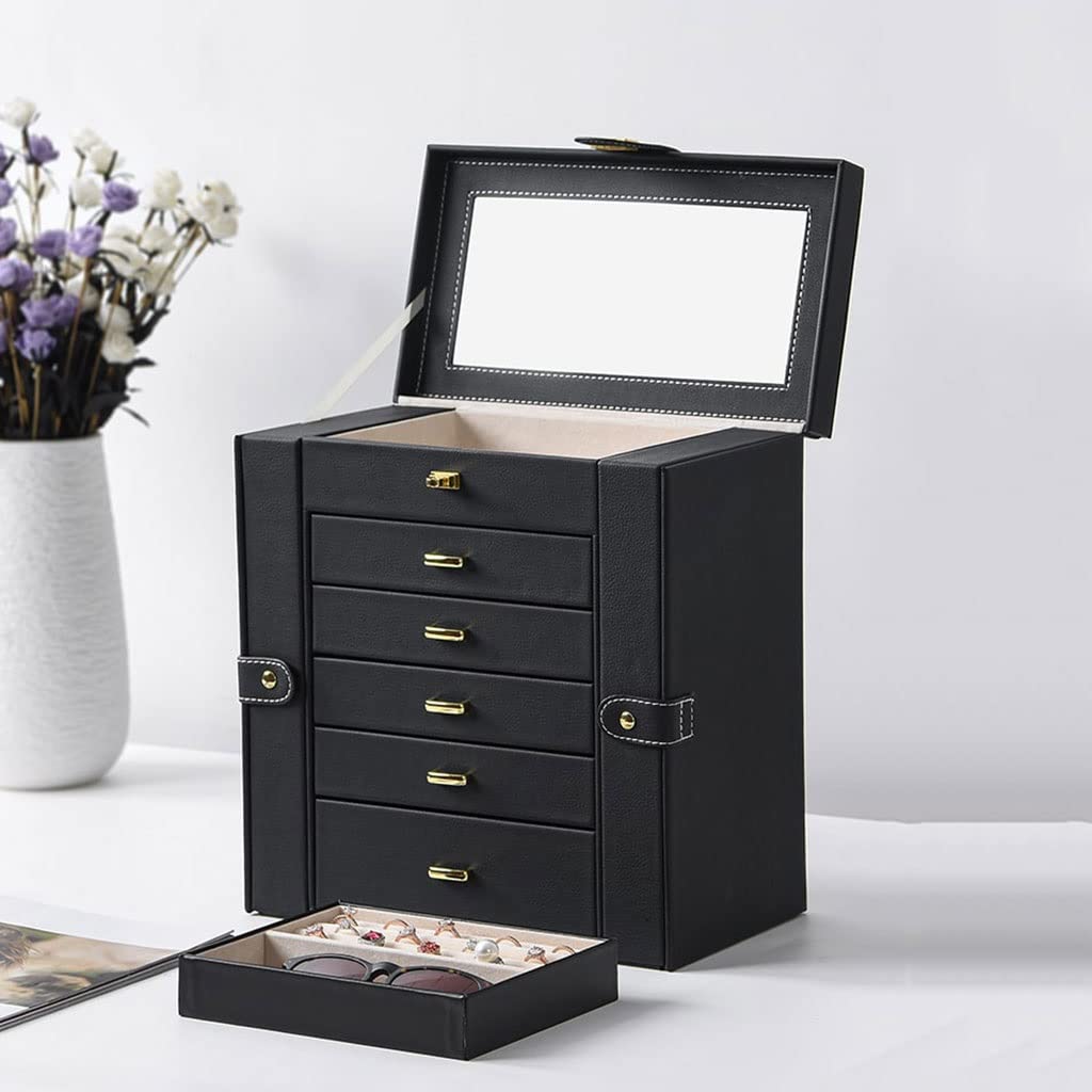 Schmuckbox Schmuckkästchen Schmuckschatulle Große Schmuckkiste 6-Schicht mit 5 Schubladen Pu. Leder Schmuck Organizer Lagerung mit Spiegelschmuck Fall for Frauen Mädchen Geschenk Schmuckkasten Schmuck