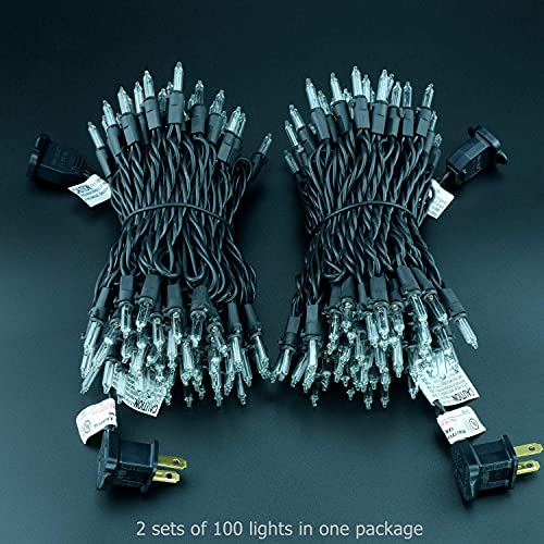 Yuletime Clear Christmas Lights With Black Wire, 66 Feet 200 Count Ul Certified String Lights, Pack Of 2 Sets 33 Ft 100 Count Incandescent Mini Light Set (Clear - Black Wire) #TOP6