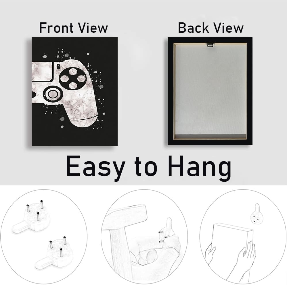 Miniatura 5 de LUHDFYS Pósteres de gamepad para decoración de habitación de niños, con temática de videojuegos, lienzo en blanco y negro, arte de pared para