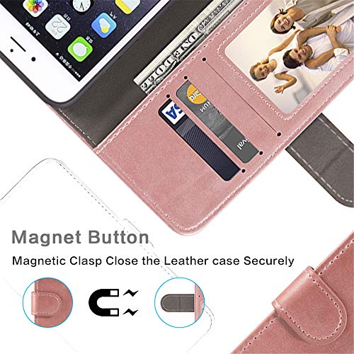 Shantime Stylish Leather Wallet Case Compatible with LG Wing 5G, Magnetic Shockproof Flip Cover with Card Holders, Photo Frame and Kickstand(Rose Gold)