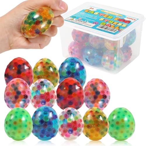 12 Pack Easter Eggs Stress Ball Fidget Toys, Easter Eggs Squeeze Balls for Easter Basket Stuffers Party Fovar