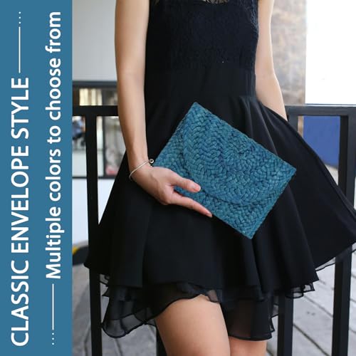 Image of Straw Clutch Bag for Women Envelope Woven Clutch Handbag Summer Beach Purse