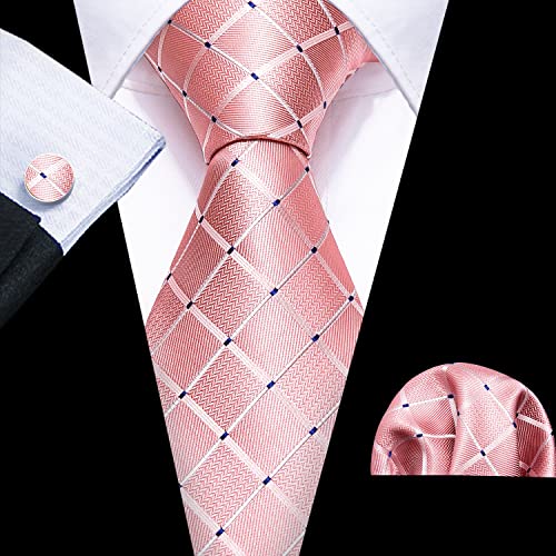 Image of Barry.Wang Ties for Men Silk Tie Sets Polka Dot Woven Necktie Pocket Square Cufflinks Business Wedding