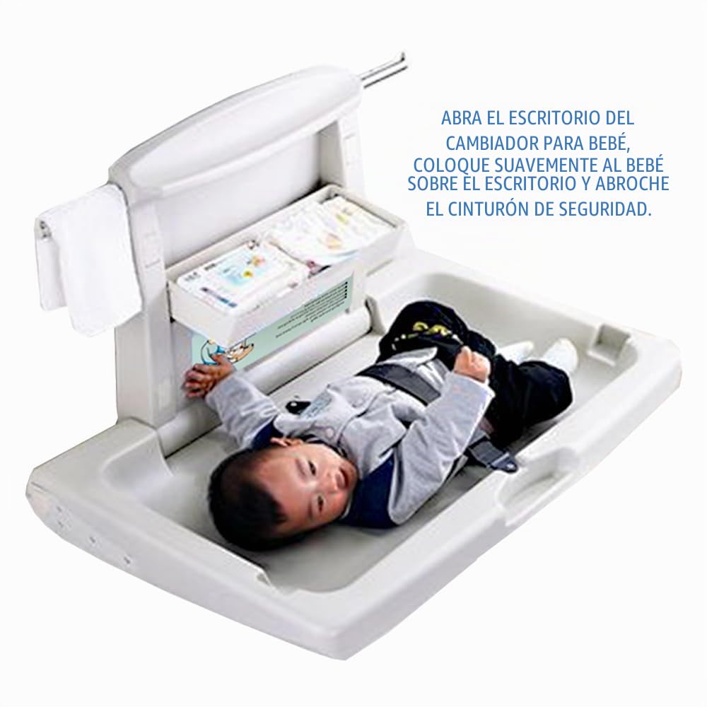 Cambiador Bebe Mesa de Cuidado Infantil,Plegable,Para el Hogar y el Comercio,con Cinturón de Seguridad y Compartimento de Almacenamiento,Ahorra Espacio,Seguro y Estable (Blanco)