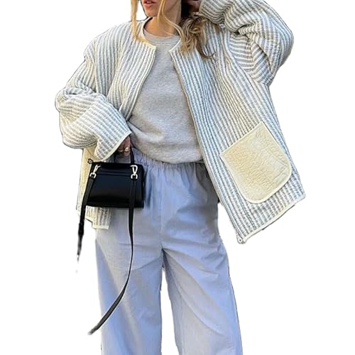 Fenghualzzniya Women's Floral Printed Lightweight Quilted Jacket in Print Grey - X-Large Fashion Must-Have!