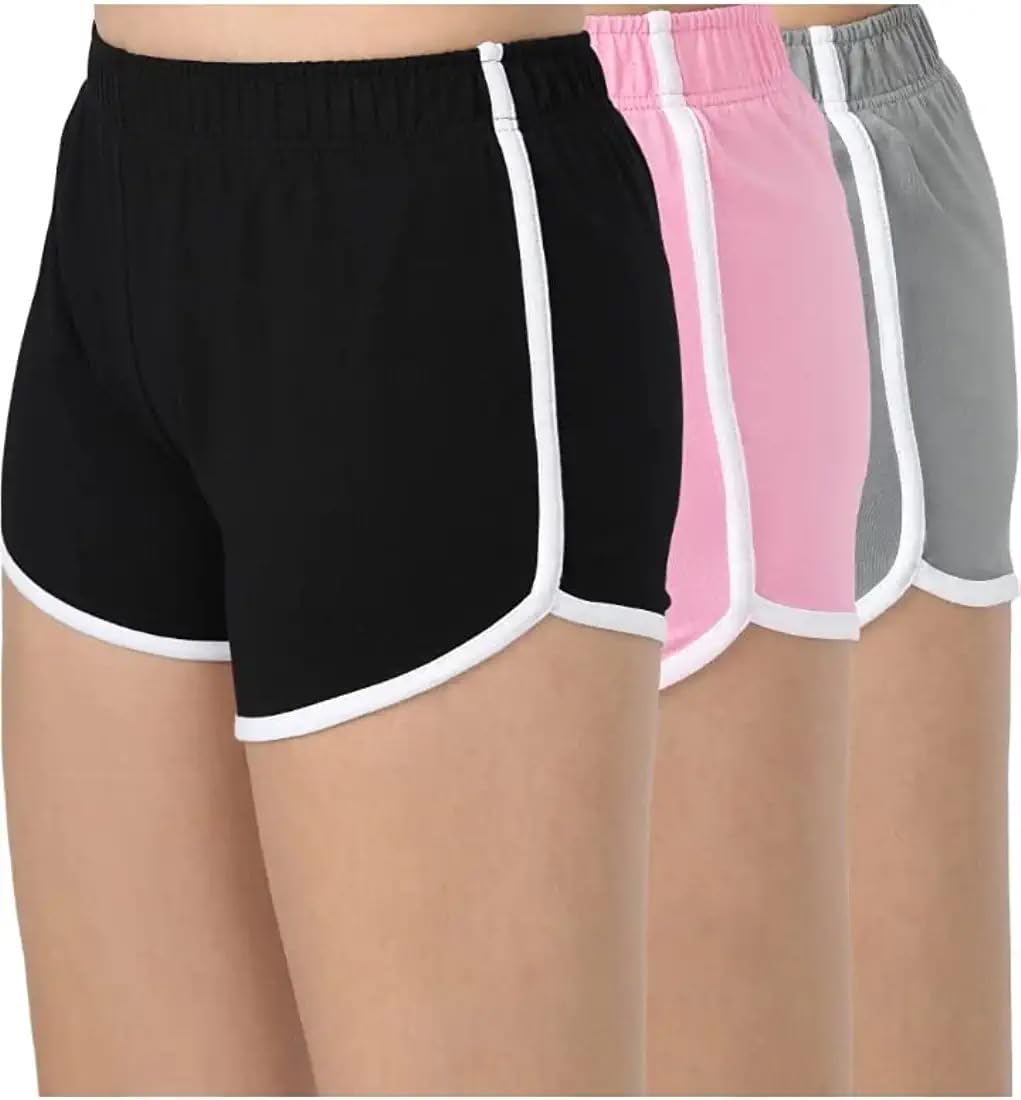 Shorts for Women Pack of 3, Baby pink, black and Grey for Gym and Walk casual.