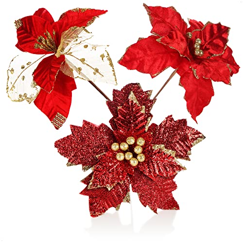 com-four® 3X Weihnachtsstern Deko-Gesteck, Kunstblumen als tolle...