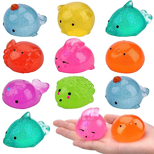 10pcs Mochi Squishy Toys, Animal Glitter Squishies Toys, Soft Fidget Toys Stress Squeeze Toys, Kawaii Stress Relief Toys, Party Favors Bags Fillers for Kids and Adults