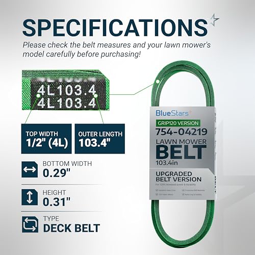 Image of [Upgraded Grip120] BlueStars 754-04219 954-04219 Mower Deck Belt 1 /2x103.4 | Deck Belt for 46 Inch Deck Cub Cadet LTX 1045 LTX 1046 Troy Bilt Horse XP Bronco Craftsman T1600 T140 Aramid Cord