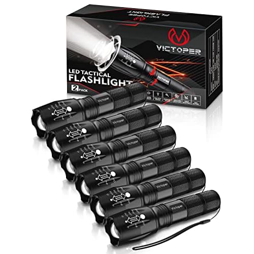 Victoper LED Flashlight 6 Pack, Bright 2000 Lumens Tactical Flashlights High Lumens with 5 Modes, Waterproof Focus Zoom Flash Light, Portable Flashlight for Camping Hiking Outdoor Home Emergency