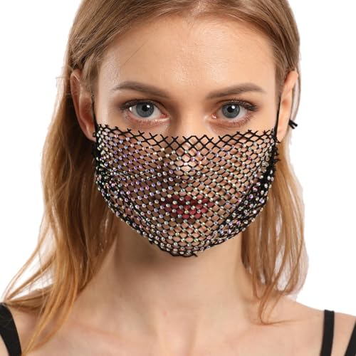 Máscara facial para mujer, máscara facial con diamantes de imitación, máscara facial transpirable para Halloween, Año Nuevo, cumpleaños