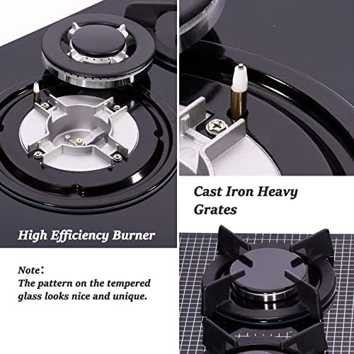 30 Cooktop gas, 5 Burners gas stovetop 30 inch,Gas Stove Gas Hob Stovetop Tempered Glass Cooktop Cast Iron Grates Built-in Gas Stove Top LW5G01 LPG/NG Gas Cooktop Black