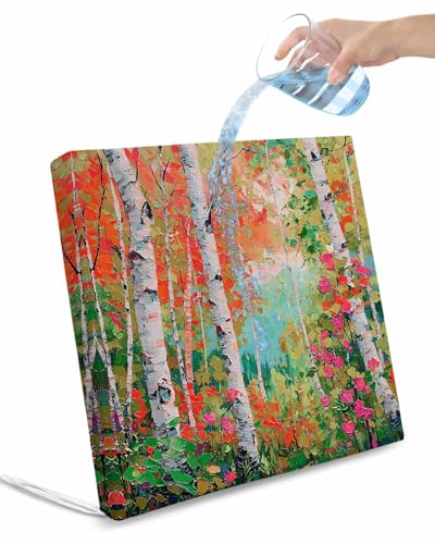 Oil Painting Outdoor Cushion Chair Cover Set of 2 - Waterproof Couch Seat Covers, Modern Abstract Art Summer Tree Leaves Green Pink Patio Furniture Protector Slipcovers for Sofa/RV, 24