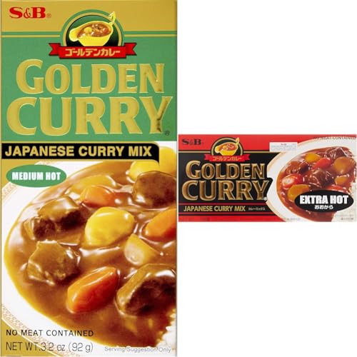 S&B Golden Curry Japanese Sauce Mix Bundle - Medium Hot 3.2 oz and Extra Hot 7.8 oz Curry Mix Combo image 2