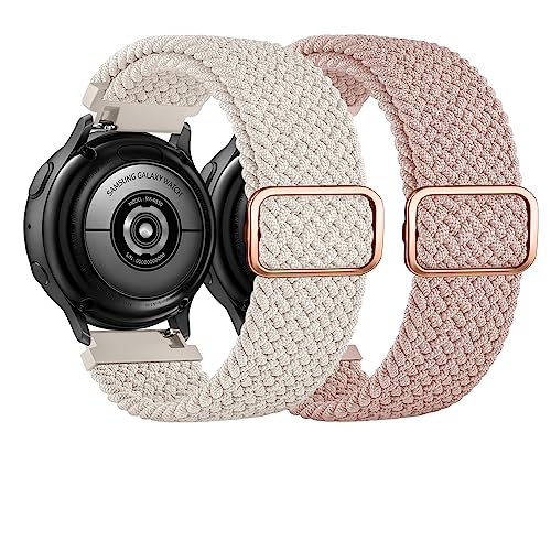 AK 2 Stück Ersatzarmband Kompatibel mit Samsung Galaxy Watch5/4 40mm 44mm/Galaxy Watch3 41mm/Active2 44mm 40mm, 20mm Weiches Sports Geflochtenes Nylon Armbänder Damen Herren