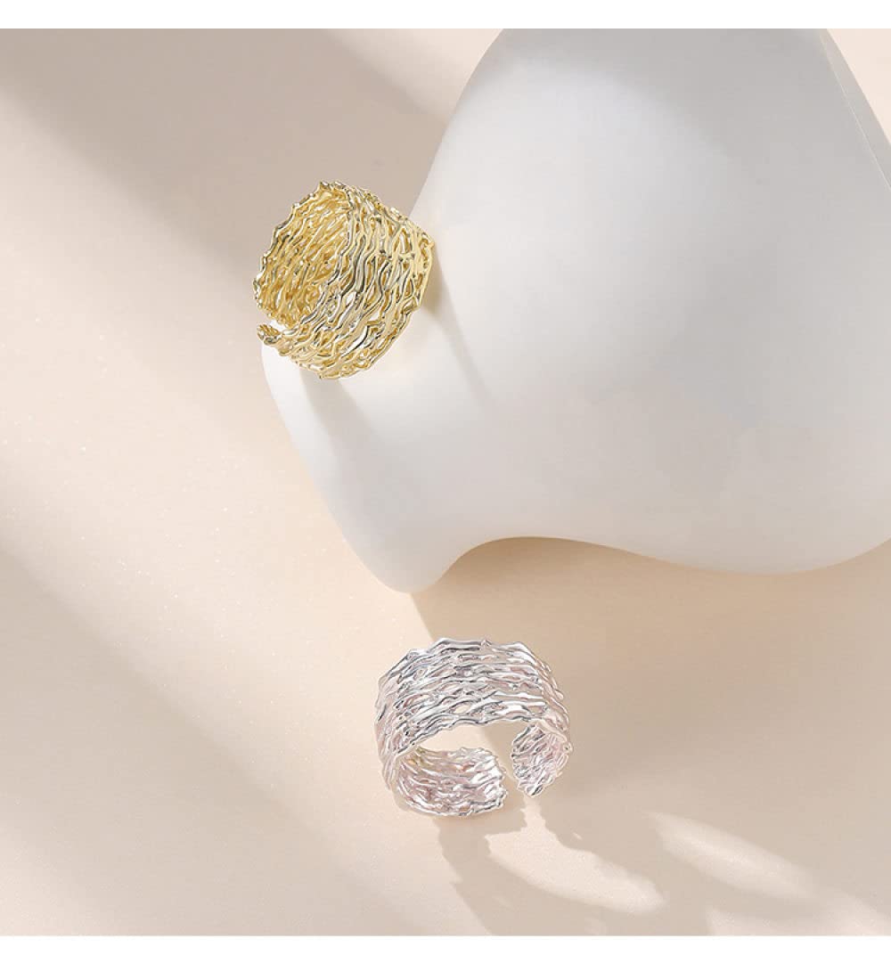 HGJH Anello Regolabile,Anelli Regolabili per Donna Catena Grosso Argento Sterling 925 Irregolarità Esagerare Anelli Eternity FEDI Nuziali Placcate Oro Promettono Anelli per Ragazze Signore