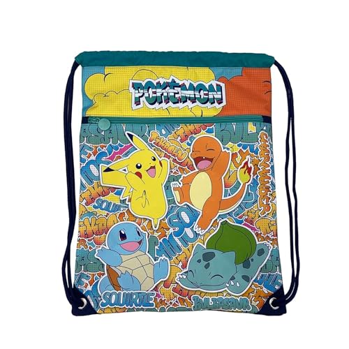 CYPBRANDS Pokémon-Mochila, Saco, Bolsa con cuerdas, Urban Colors, Multicolor, Pikachu, Charmander, Squirtle, Bulbasaur, Producto Oficial