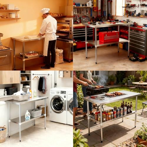 Image of Stainless Steel Work Table 18 x 24 Inch, NSF Commercial Prep Table with Undershelf, Heavy Duty Food Prep Workstation