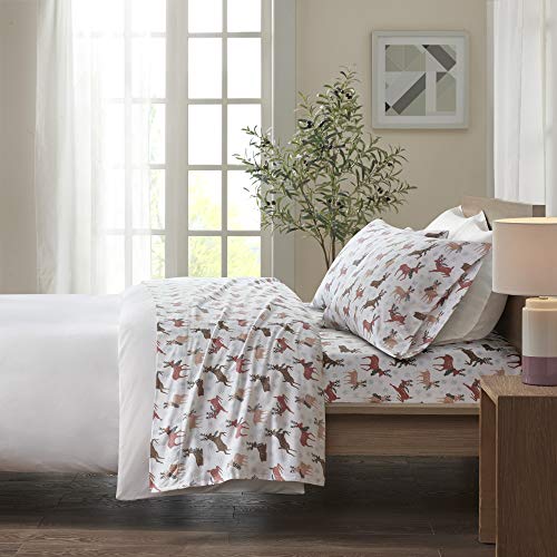 Image of Sleep Philosophy True North Cozy Flannel Warm 100% Cotton Sheet - Novelty Print Animals Stars Cute Ultra Soft Cold Weather Bedding Set, Queen, Reindeer 4 Piece