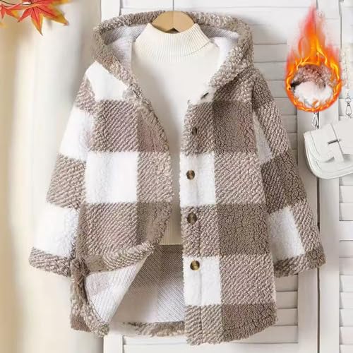 Girls Cute Flannel Plaid Button Down Top with Pockets Long Sleeve Hooded Jacket Lightweight Fall Winter Clothes3