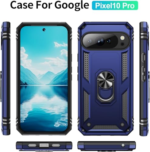 Image of REALCASE Google Pixel 10 Pro Back Cover Case | Heavy Duty Dual Layer Hybrid Shock Proof Armor Defender Ring Case Back Cover for Google Pixel 10 Pro 5G (Blue)