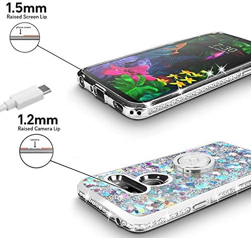 Silverback Compatible for LG G8 ThinQ Case, LG G8 Case, Moving Liquid Holographic Sparkle Glitter Case with Kickstand, Bling Diamond Rhinestone Ring Stand Slim Protective Case for LG G8 ThinQ -Silver