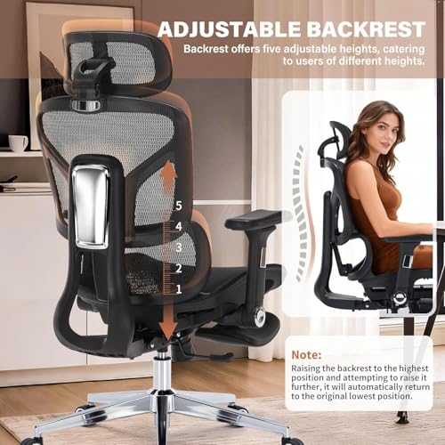 Image of Ergonomic Office Chair with Footrest - 400lbs Heavy Duty Mesh Desk Chair, 5D Armrests, 3D Lumbar, 5 Level Backrest, Adjustable Headrest, Reclining High Back Swivel Chairs for Home Office