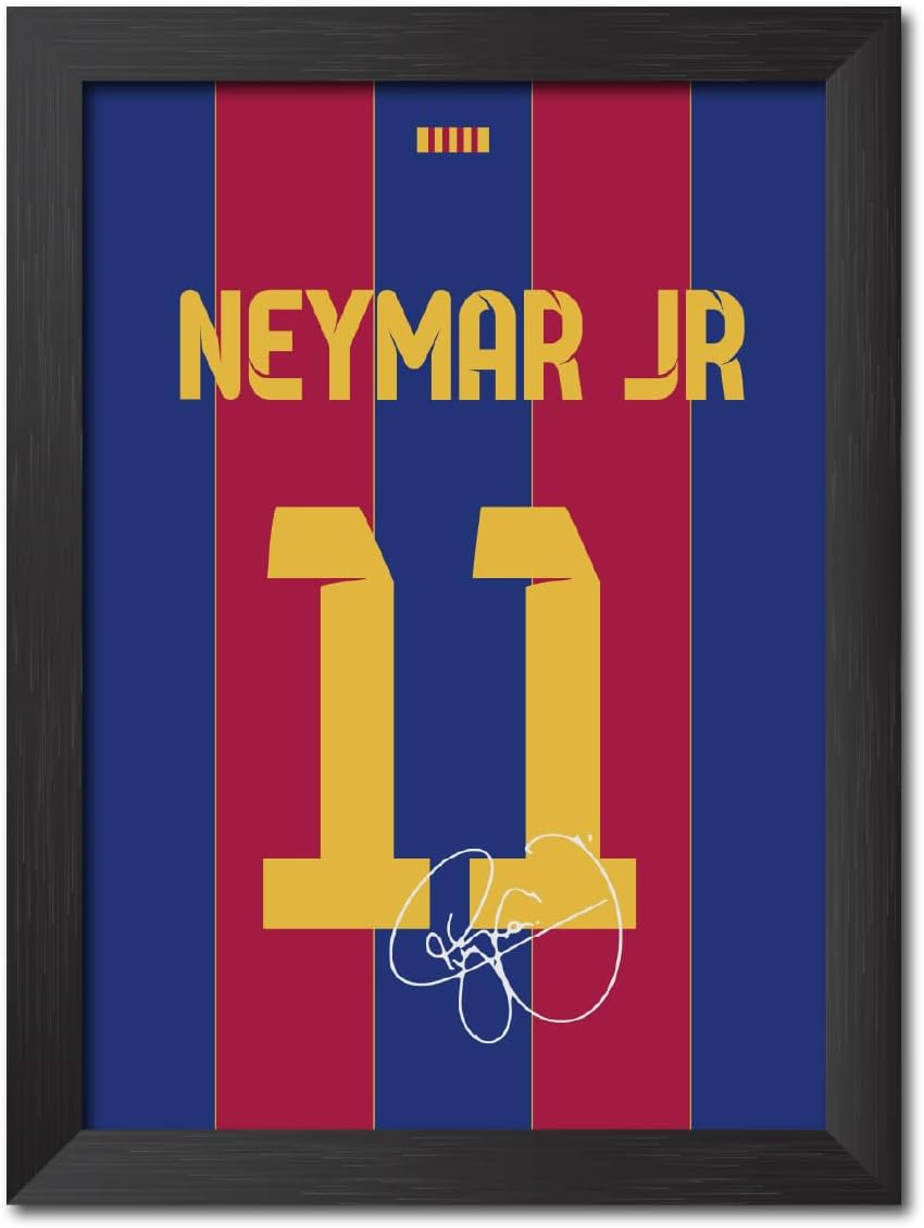 TenorArts Neymar Jr Poster Frame Barcelona Jersey Laminated Photo Print with Signature Framed Painting with Matt Finish Black Frame (12 inches x 9inches)