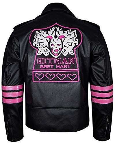The Jasperz Hitman Brett Haart Wrestler Jacket Back Skull Embroidery Black Leather Jacket