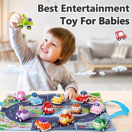 SYHLN Toy Cars for 1 2 3 Year Old Boys,12 Pcs Baby Pull Back Cars set,Vehicle Digger Tractor Truck Push And Go,1st Birthday Gifts for Toddlers kids Children Girls - Image 3