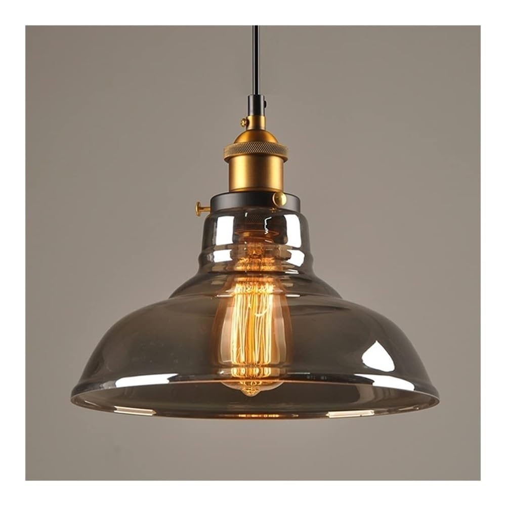 Suspension industrielle en verre gris pour îlot de cuisine et salle à manger avec hauteur réglable