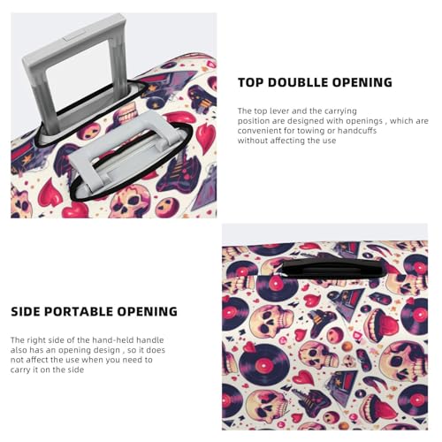 Skull Lips Record Guitar Print Luggage Covers For Suitcase,Elastic Washable & Stretchable Suitcase Covers For Luggage, Anti-Scratch - Fits 18-32 Inch Luggage-No Luggage Included3