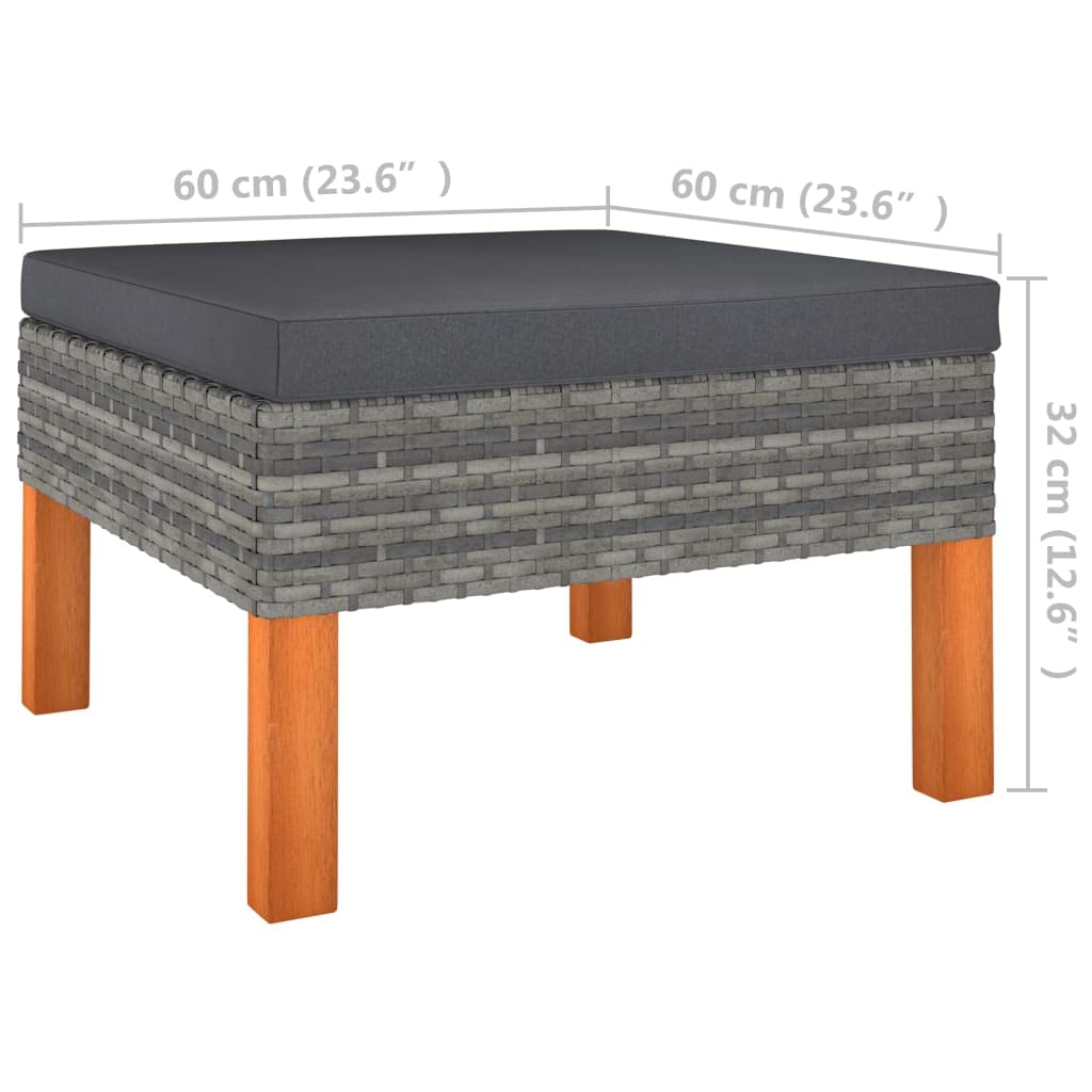 7-częściowy zestaw mebli ogrodowych, polirattan, szary, lite drewno eukaliptusowe, meble outdoorowe na taras, balkon, do ogrodu, w zestawie poduszki, łatwe w pielęgnacji