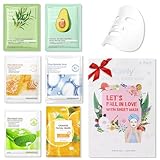 6 PCS Real Hydrating Avocado Honey Orange Aloe Vera Nature Face Masks Skincare, Hyaluronic Acid, Vitamin C and E, Chamomile, Korean Beauty Essence Facial Paper Sheet Mask for Skin Care Moisturizing
