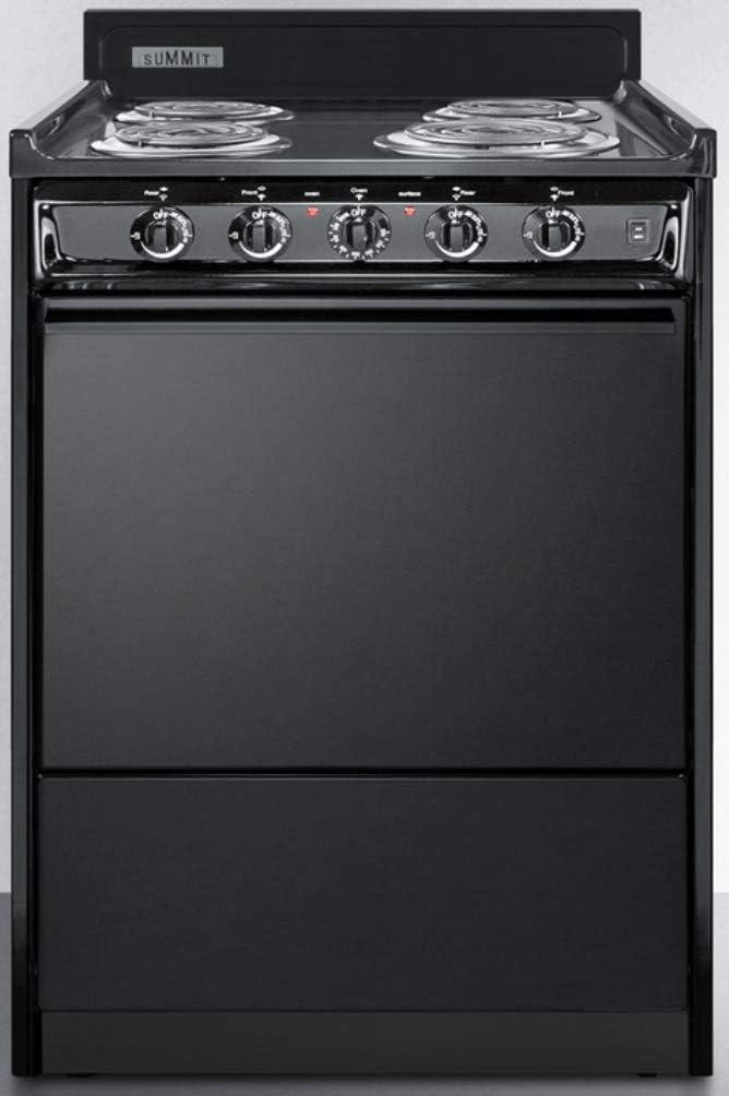 Summit Appliance TEM610C 24" Wide Electric Range in Black with Lower Storage Compartment, Indicator Lights, Broiler Tray, Anti-tip Bracket, Recessed Oven Door, Push-to-turn Burner Knobs