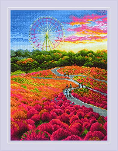 Image of RIOLIS - Hitachi Seaside Park 2130, Cross Stitch Kits 11 inch x 15 inch, Cross Stitch Kits for Beginners & Advanced, Crossstitching Kit Adult, Embroidery Counted Stitching Kit