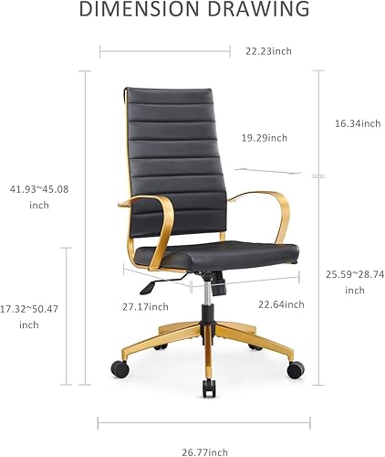 Miniatura 6 de Silla de oficina ergonómica, silla de escritorio de cuero dorado con respaldo alto y soporte lumbar, silla de oficina en casa para estudio o