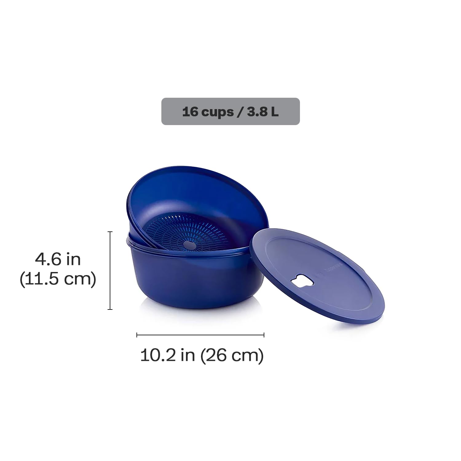 Tupperware CrystalWave Store Serve & Go - Cuenco con colador y ventilación - Prepara, refrigerador y recalienta comidas - Apto para lavavajillas, microondas y libre de BPA (3.8 L / 16 tazas)