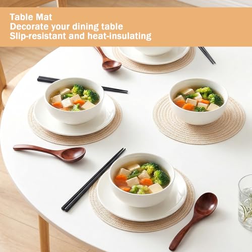 7 Inch Round Braided Placemats Set, 6PCS Woven Placemats, Beige Coffee Mat, Washable Heat Resistant Cotton Polyester Circle Placemat, Table Mats for Home, Wedding, Party, Kitchen and Dinner - Image 5