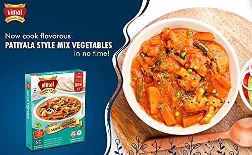 Image of VIMAL Ready to Eat Patiyala Style Mixed Vegetables Instant Mix Vegetarian with No Added Preservative and Colours - 300g Pack of 3